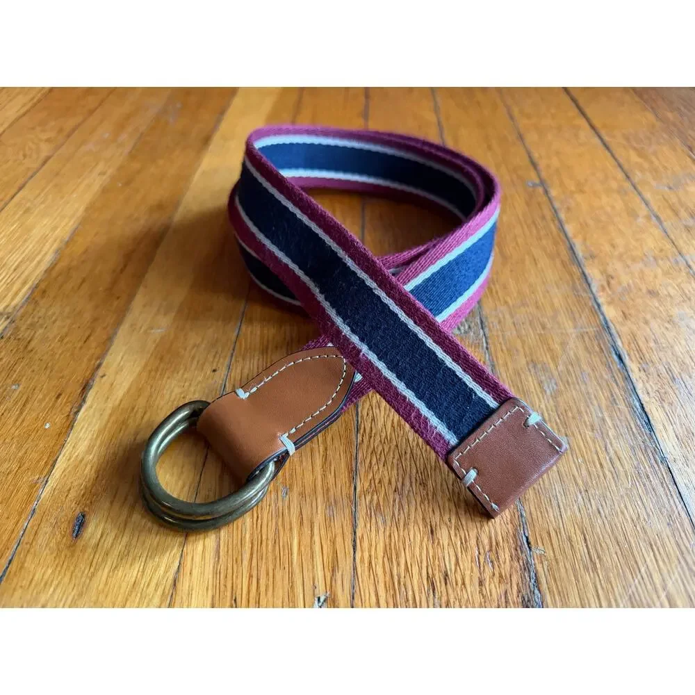 JCREW Striped Fabric Belt w/Leather Trim Womens sz S